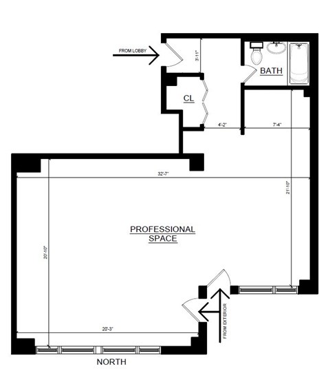 Floor plan for studio, 1 bath, 700 sqft